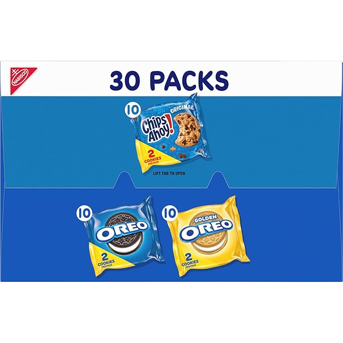 Nabisco Sweet Treats Cookie Variety Pack OREO, OREO Golden & CHIPS AHOY!, 30 Snack Packs (2 Cookies Per Pack) (Pack of 2)
