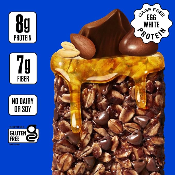 OVER EASY Double Chocolate Chip Oatmeal Breakfast Bars - Granola and Protein Bars -12 Energy Snack Bars - Clean, Organic, Gluten Free, Dairy Free, Soy Free and Kosher (Double Chocolate Chip, 12 Count