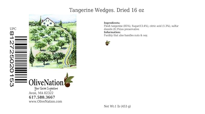 Dried Mandarin Orange Slices, OliveNation Dried Tangerine Wedges, Healthy Gourmet Fruit Snack High in Vitamin C- 16 ounces