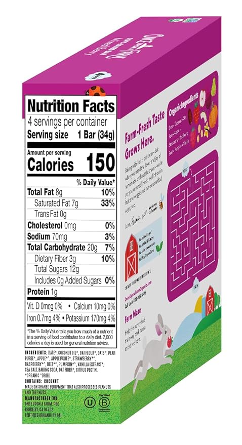 Once Upon a Farm | Organic Mixed Berry Soft Baked Bar | Strawberry, Raspberry, Beet & Oats | Made with Real Fruit & Veggies | No Added Sugar | 8 Boxes