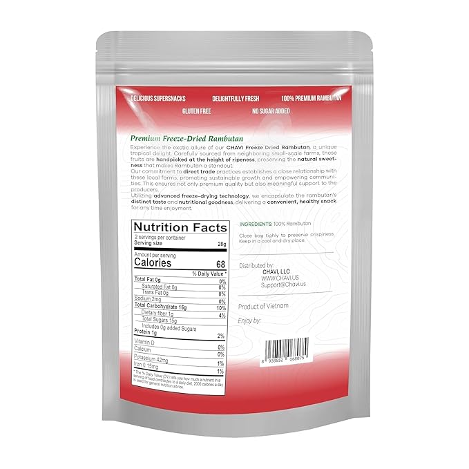 CHAVI Freeze-Dried Rambutan | 4 oz | Pack of 2 x 2 oz | Healthy 1 Ingredient Superfood Supersnacks - Kids School Snacks - No Added Sugars or Preservatives - Non-GMO, Vegan, Gluten-Free
