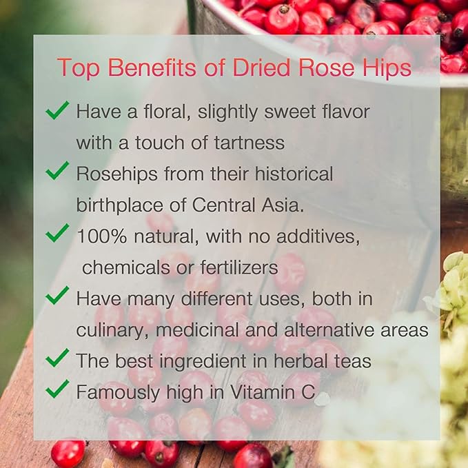 Arashan Whole Dried Rose hips 1 Pound - 100% Natural & Raw with No Additives. Perfect ingridient for Herbal Teas, Jam, Syrup, Bread. Nutritious Snack with Vitamins C,A,B,E (Pack of 2)
