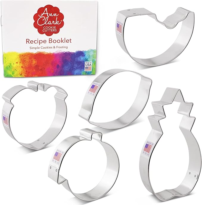 Fruit Cookie Cutters Summer 5-Pc. Set Made in USA by Ann Clark, Watermelon, Peach, Lemon, Orange, Pineapple