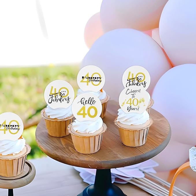 40pcs Edible Cheers and Beers to 40 Years Cupcake Toppers Cheers and Beers Cake Toppers Picks Happy 40th Birthday Anniver Beer Themed Party Supplies