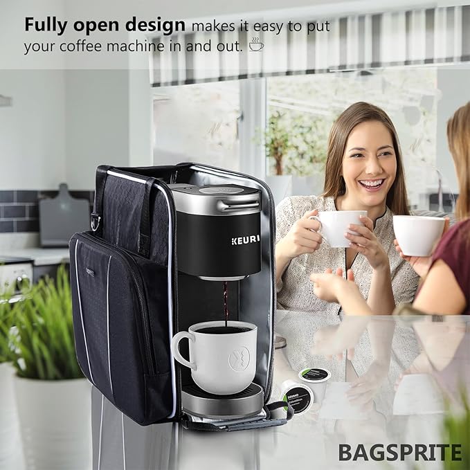 BAGSPRITE Coffee Maker Travel Bag Compatible with Keurig K-Mini or K-Mini Plus, Single Serve Coffee Brewer Carrying Case with Multiple Pockets for K-Cup Pods, Storage Bag With Shoulder Strap