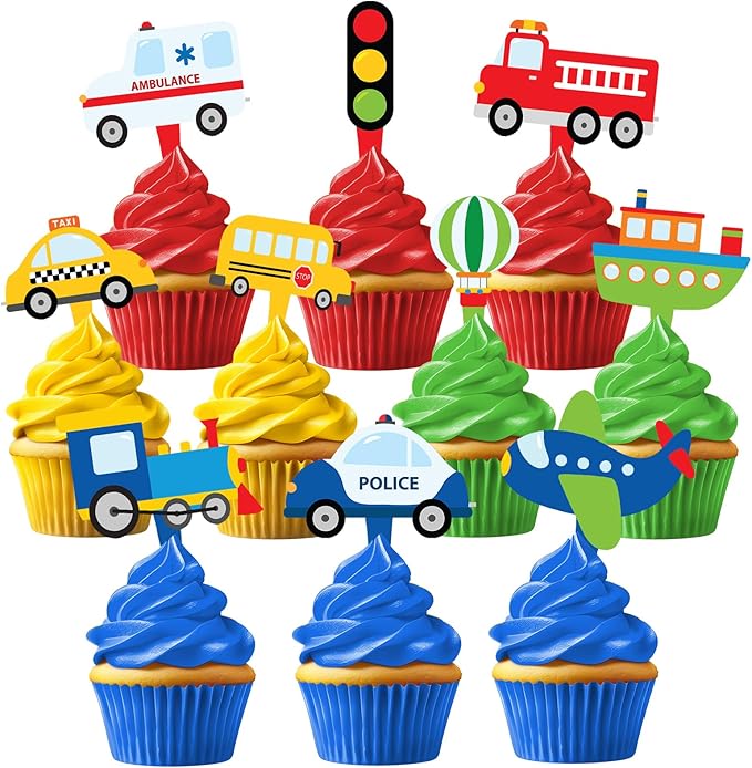 40 Pcs Transportation Cupcake Toppers - Perfect for Transportation-Themed Party Decorations and Cupcake Decor