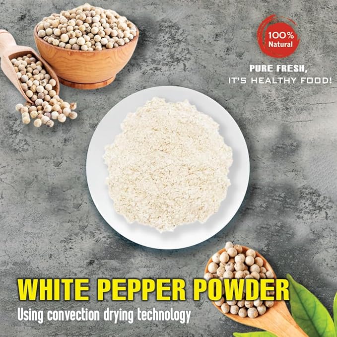 WHITE PEPPER POWDER 5.29 Oz (150g) VIETFARMFOOD: Natural pure, convection dried seasoning made from real vegetables - perfect for adding flavor to any meal, from cooking, baking, salads, soups, sauces