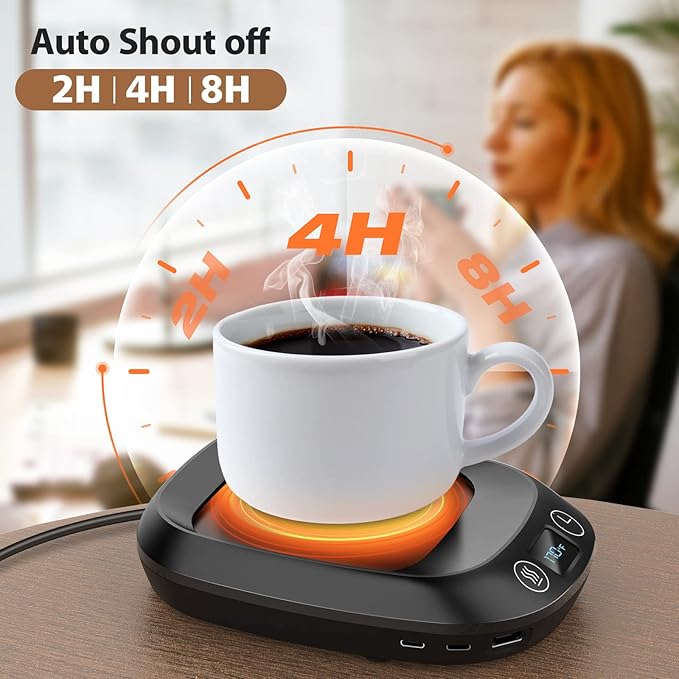 Coffee Mug Warmer,70W Coffee Warmer with 3 Charging Ports, Gravity Switch, with 3 Temperature Settings/Auto Shut-Off Function, Electric Beverage Warmer for Keep Coffee|Tea Hot