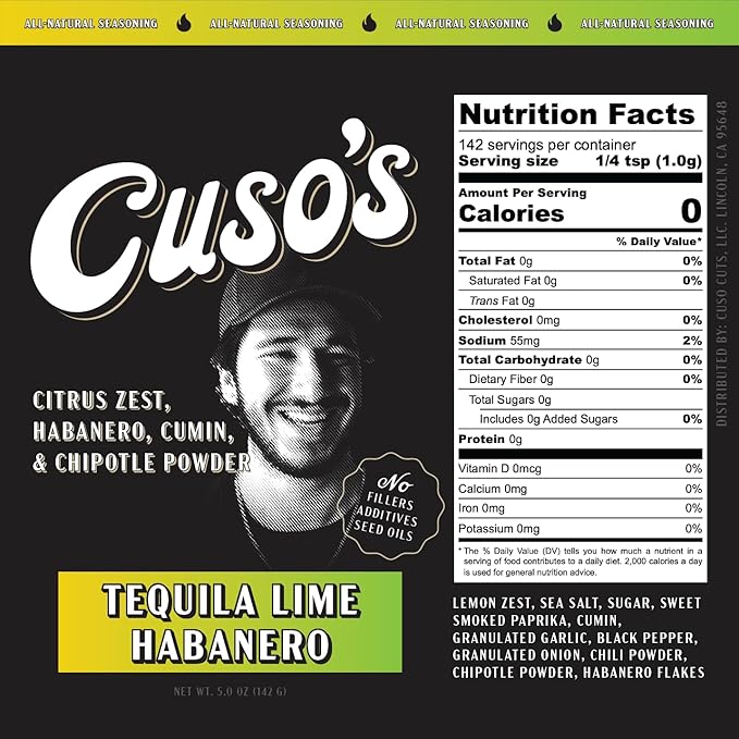 Cuso Cuts Tequila Lime Habanero Taco Seasoning - Fajita Seasoning Spices for Meat, Chicken, Pork - Grill, Marinade & Smoking - 1 Count - 5 oz bottle