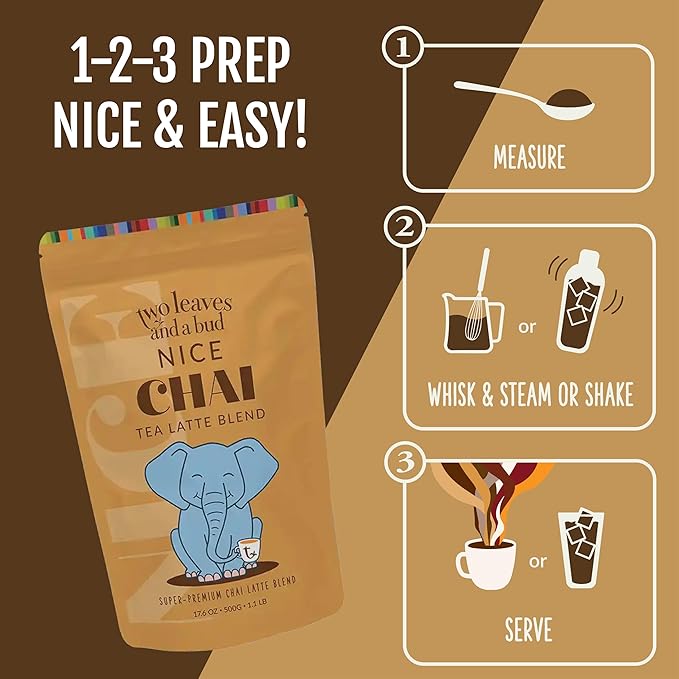 Two Leaves and a Bud Chai Tea Latte Mix, Chai Powdered Tea Mix, Serve Hot or Cold | 1 Resealable Bag, 1.1 lbs