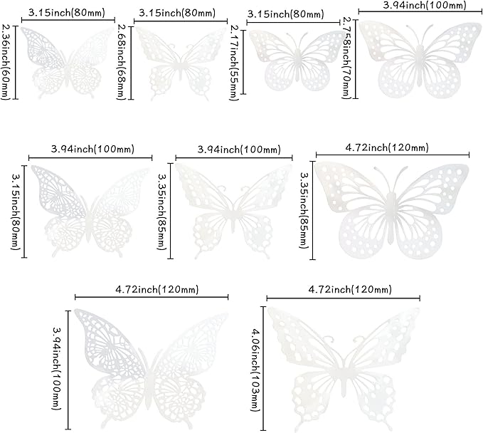 Gyufise 36 Pack Silver Laser 3D Butterfly Cupcake Toppers Hollow Cake Decorations for Birthday Wedding Fairy Party Wall Sticker Decal