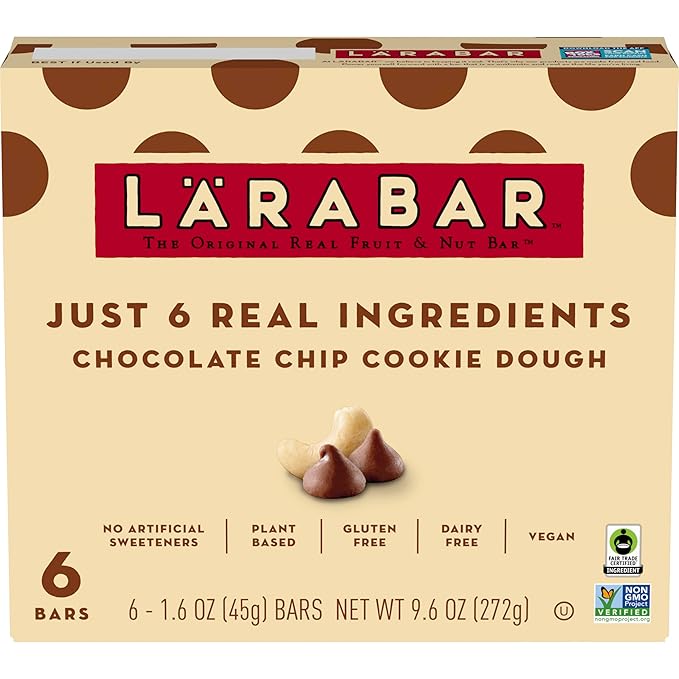 Larabar Chocolate Chip Cookie Dough, Fruit and Nut Bars, Gluten Free and Vegan, 9.6 oz, 6 Ct