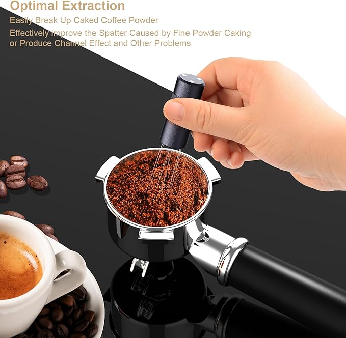 WDT Tool Espresso Distribution Tool, Coffee Distribution Tool with Magnetic Stand, Espresso Accessories with 6 Extra 過0.25mm Stainless Steel Needles for Barista (Light Black, H竊?.8 inches)