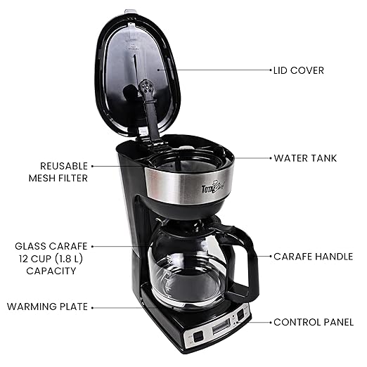 Total Chef Drip Coffee Maker ??12 Cup Programmable Cafe Machine With Glass Pot, Regular & Bold Brew, Autoshut Off Large Water Reservoir, Reusable Filter, Kitchen Appliances For Cafeteria Barista