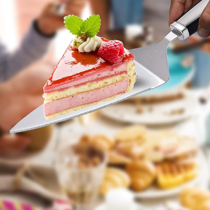 Cake Cutting Set for Wedding Cake Knife and Server Set, Cake Cutter and Pie Spatula, Cake Server and Knife Set of 2 (Plastic Handle, Silver)