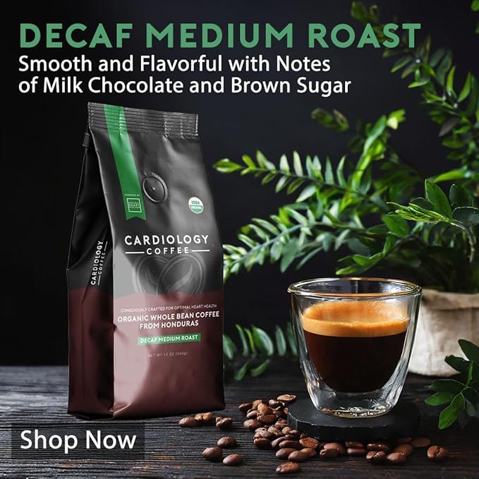 Cardiology Coffee ??Decaf Coffee Beans ??USDA Certified 12oz Premium Whole Bean Coffee Medium Roast ??Decaf Espresso Beans with Swiss Water Decaf and Antioxidant Benefits ??Heart Healthy Lifestyle