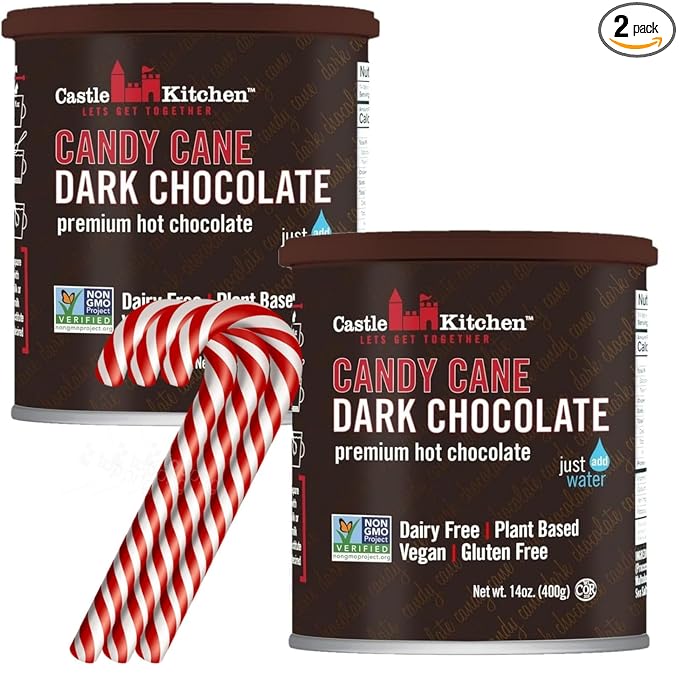Castle Kitchen Candycane Hot Chocolate (2 Pack, 14oz Ea.) - Dairy Free, Vegan Hot Cocoa Mix made With Dark Chocolate and Natural Flavors-Just Add Water- No Artificial Sweeteners
