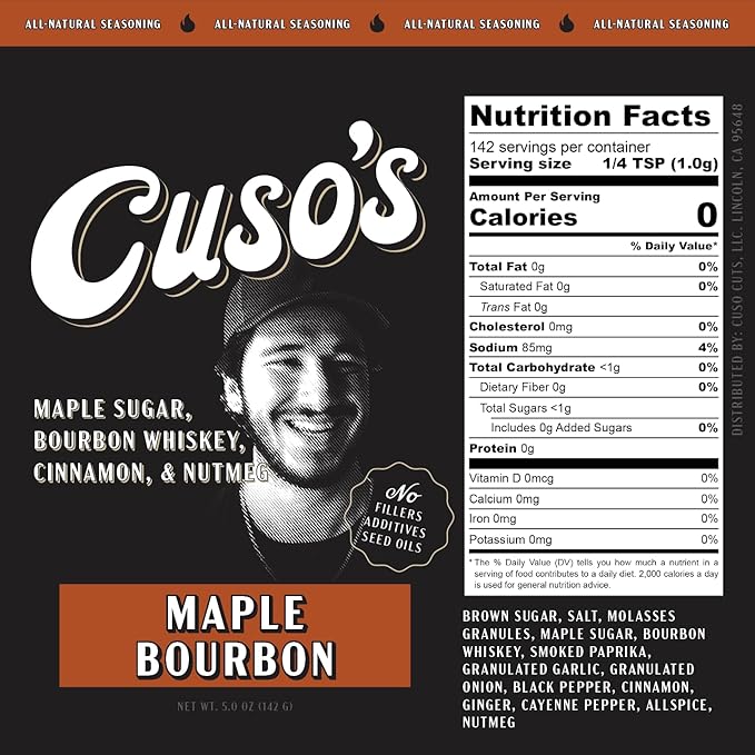 Cuso Cuts Maple Bourbon Rub BBQ Seasoning - All-Natural Steak Seasoning - Spices for Grill, Marinade & Smoking - 1 Count BBQ Rub - 5 oz bottle
