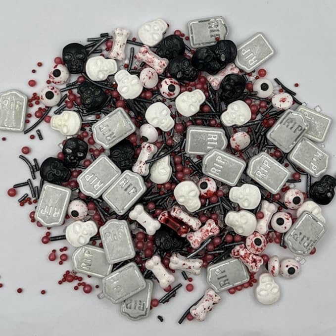 1 Bottle Edible Halloween Sprinkles Candy Eyes Eyeballs Skull Bones Tombstone Sprinkles for Decorating Halloween Cupcakes Toppers Sprinkles Cake IceCream Desserts Supplies 95g/ 3.35oz