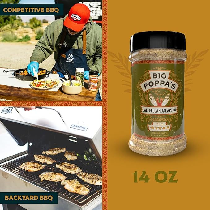 Big Poppa’s Jallelujah Spicy Jalapeño Seasoning – Bold Jalapeño Spice Blend for Steak, Chicken Veggies & More – Flavor-Packed, Gluten Free Seasoning for Grilling, Roasting & Backyard BBQ (14.2 Oz)