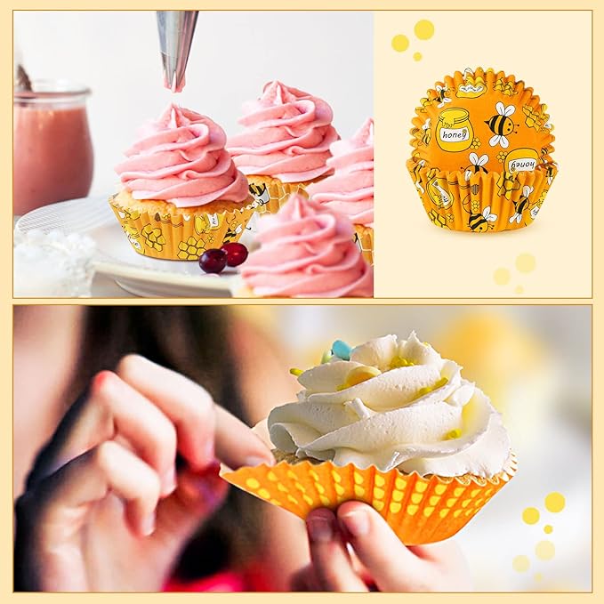 SANNIX 450pcs Yellow Cupcake Liners - 9 Bee Designs for Parties & Celebrations