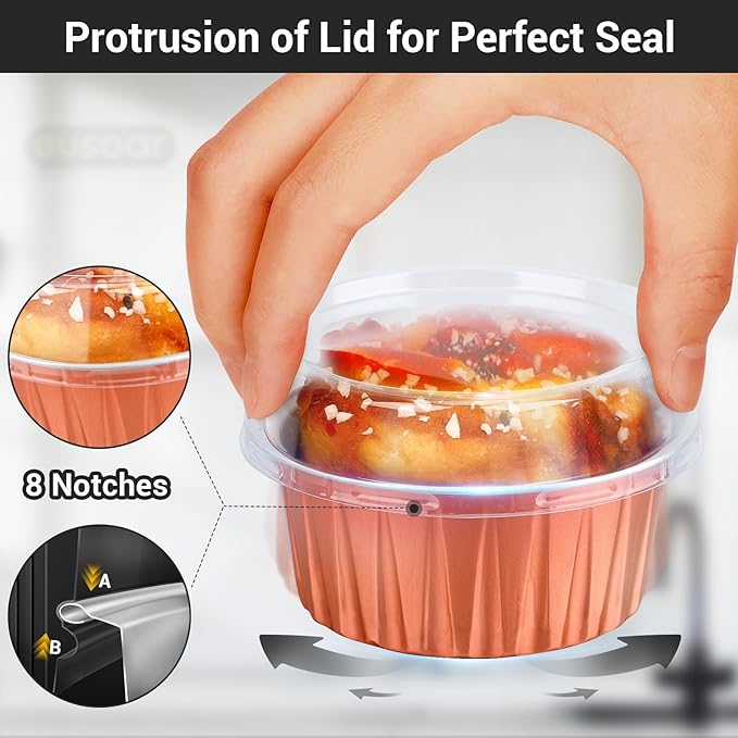 EUSOAR Cupcake Liners, 30pcs 5oz Aluminum Foil Loaf Pan with Lids Dessert Containers, Mini Disposable Dessert Cups Custard Flan Molds Muffin Liners Baking Creme Brulee Ramekins for Oven Baking-Orange