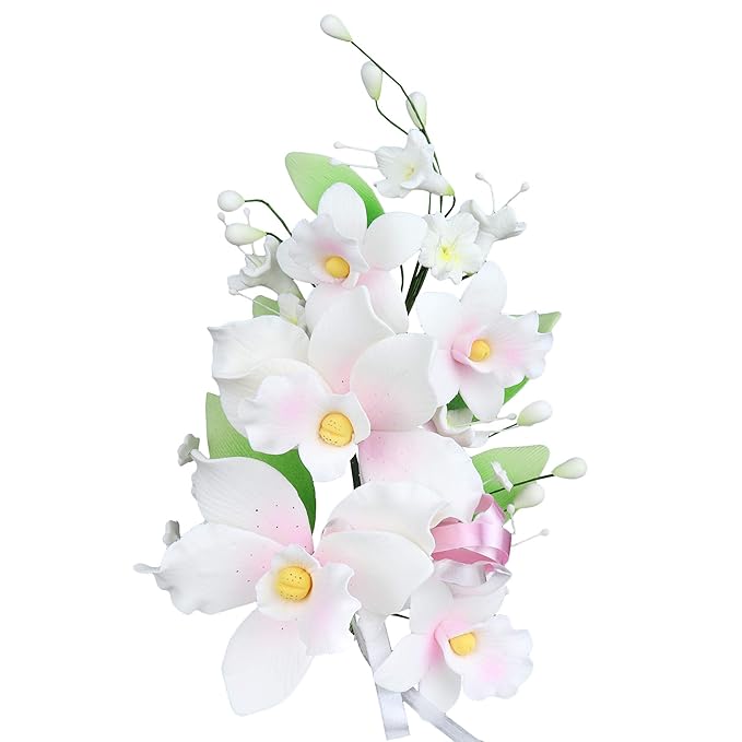 O'Creme Gumpaste Flower Spray, Tropical Orchid - Edible Flowers for Cake Decorating - Sugar Paste Flower Decorations for Cakes, Candy, Cupcake Toppers - Birthday Party, Wedding, Baby Shower