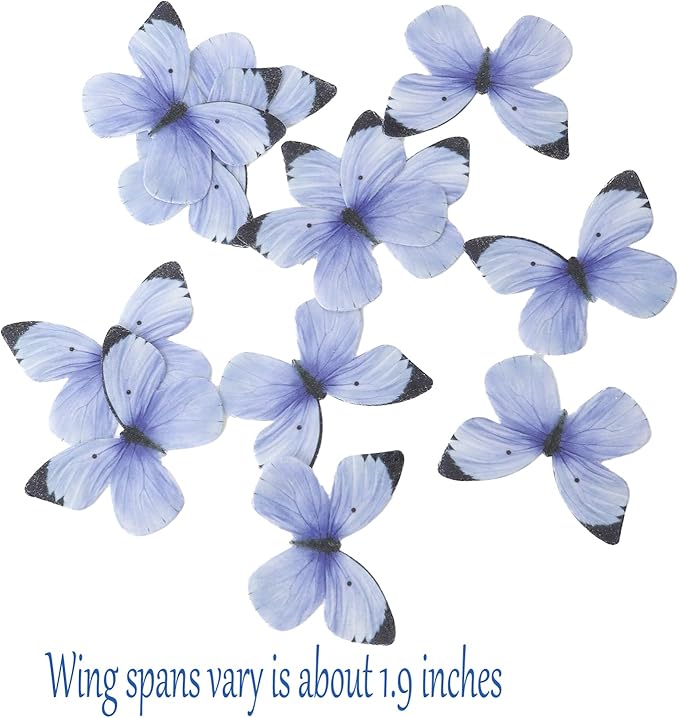 50PCS Edible Butterfly Cake Decorations Wafer Paper Butterflies Cake Cupcake Toppers for Women Girls' Birthday Anniversary Wedding Baby shower party Butterfly Fairy Cake Decor Dark Blue