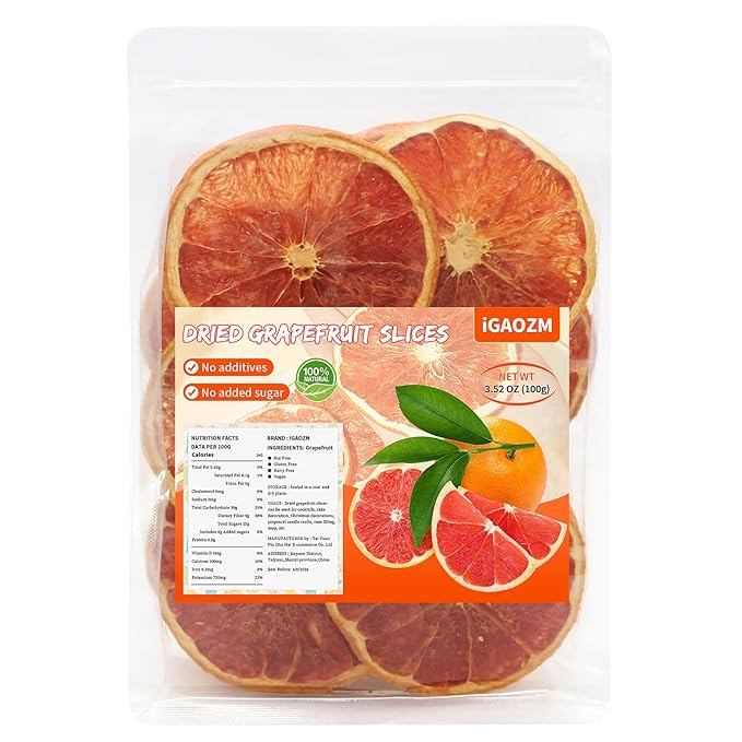 iGAOZM Dehydrated Dried Grapefruit Slices Wheels ,3.52oz/100g,100%Natural,No Additives &No Sugar Added,Dehydrated Dry Grapefruit Garnish For Cocktails,Drinks,Cakes Decoration,Crafts & Baking