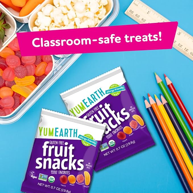 YumEarth Organic Assorted Flavor Fruit Snacks - Allergy Friendly (Top 9 Free), No Artificial Dyes or Flavors, Non GMO, Gluten Free, Vegan Candy Snacks - 0.7 Ounce (Pack of 5)