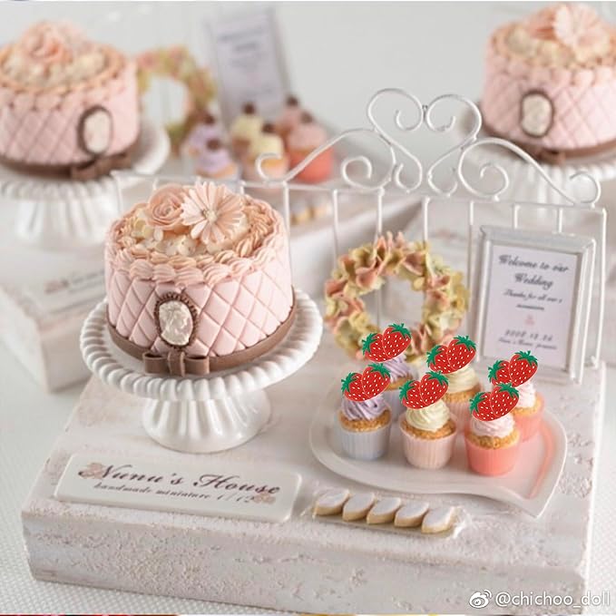 60 Pack Edible Sweet Strawberry Cupcake Toppers Rice Paper Wafer Paper First Birthday Strawberry Cake Picks for Fruit Baby Shower Berry Sweet Kids Birthday Cake Decorations