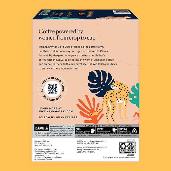 Kahawa 1893 Medium Roast Coffee K-Cup Pods Safari Blend (20 Count) - As Seen on Shark Tank, High Antioxidants, Naturally Sweet, Organically Grown & Cultivated, Ethically & Sustainably Sourced