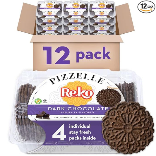 Reko Pizzelle Authentic Italian Style Waffle Cookie, Chocolate, 7 Ounce (Pack of 12)