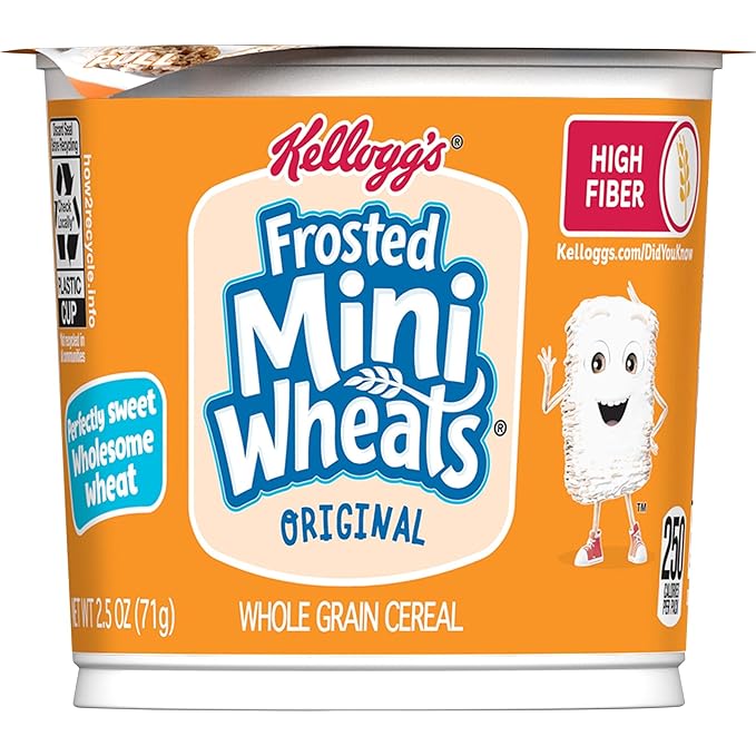 Kellogg's Frosted Mini-Wheats Breakfast Cereal Cups, High Fiber Cereal, Kids Snacks, Original, 30oz Case (12 Cups)
