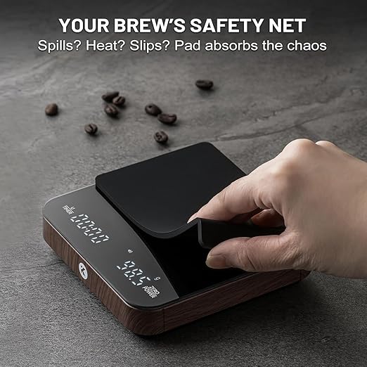 KitchenTour Caf챕Metric Coffee Scale with Timer 0.1g/2000g - Precision Scale for Espresso & Pour Over - Water Flow Speed Mode and Coffee Powder-to-Liquid Ratio Mode - Only Battery, LCD Display-Wood