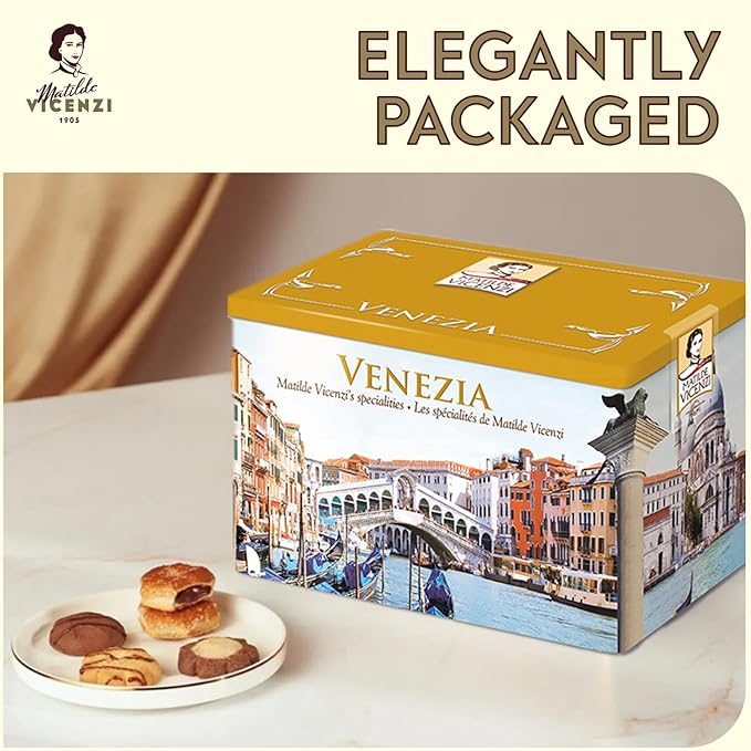 Matilde Vicenzi Venezia Cookie Tin - Italian Pastries & Bakery Cookies in Individually Wrapped Trays - Bakery Dessert for Gifting - Assorted Cookies in Italian Design Gift Tin 32.5oz (920g)