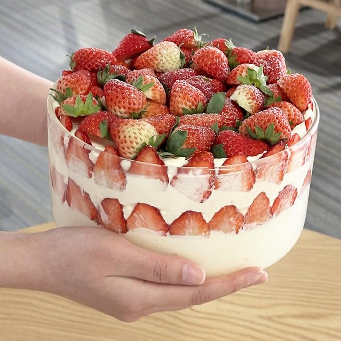 104oz Large Glass Trifle Bowl, Modern Design Clear Glass Round Dessert Centerpiece Serving Bowl for Laying Ice Cream Cakes, Salad, Fruit, Microwave & Dishwasher Safe