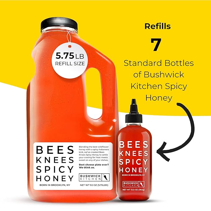 Bees Knees Spicy Honey, 92 oz Bulk Bottle Pure Honey Infused with Oleoresin Habanero Peppers, Gluten Free, Paleo Friendly, Wildflower Natural Hot Sauce Gifts, Food Gifts
