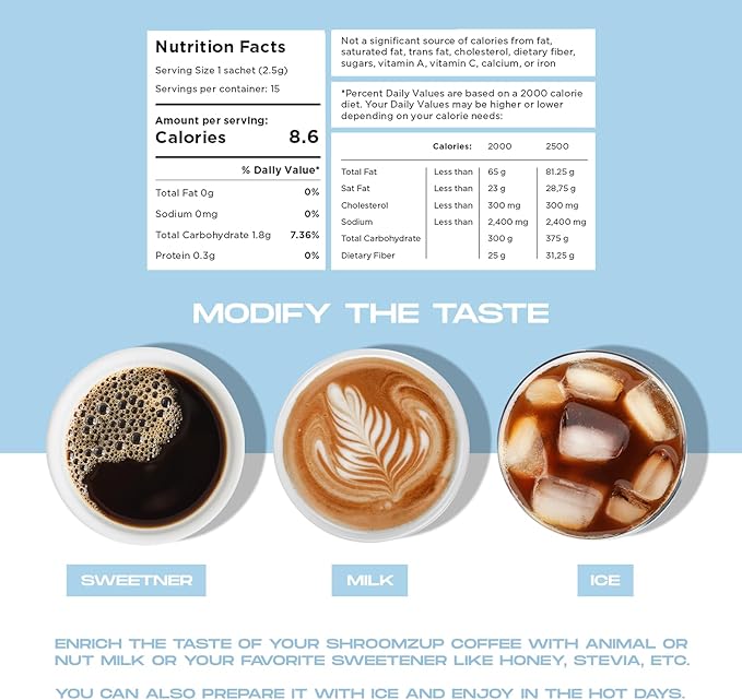 Mushroom Coffee Instant with 10 Mushrooms - 15 Single Packets with Reishi, Lion's Mane, Chaga, Turkey Tail, Cordyceps Mushrooms - Nootropic Mushroom Coffee for Energy Vegan Shroom Coffee
