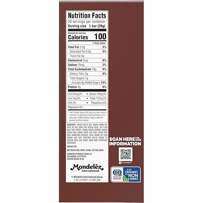 CLIF BAR Minis - Chocolate Brownie Flavor - Made with Organic Oats - 4g Protein - Non-GMO - Plant Based - Snack-Size Energy Bars - 0.99 oz. (20 Pack)