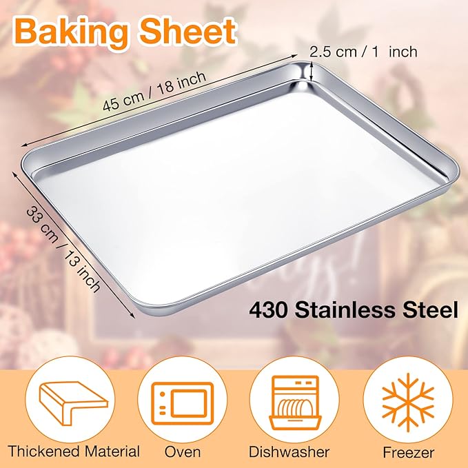 6 Pcs Baking Sheet Set Stainless Steel Cookie Sheet Cookie Baking Pan Bakeware Oven Tray Dishwasher Safe Commercial Grade Pans(18x13x1 Inch)