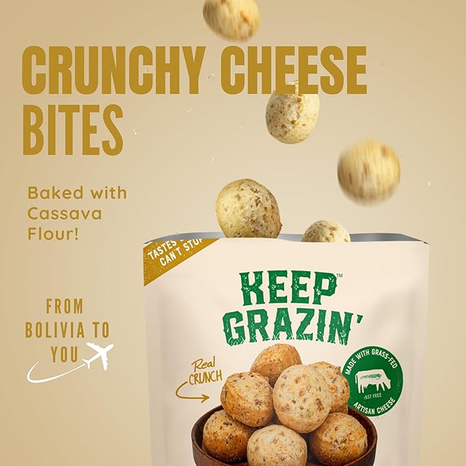 Keep Grazin Grain Free Crunchy Cheese Biscuits - Rosemary Garlic Flavoured | 2.12 Ounce (Pack of 3) | Gluten & Sugar-Free, Non-GMO Protein Snacks - Baked with 100% Grass-Fed Cheese & Cassava Flour