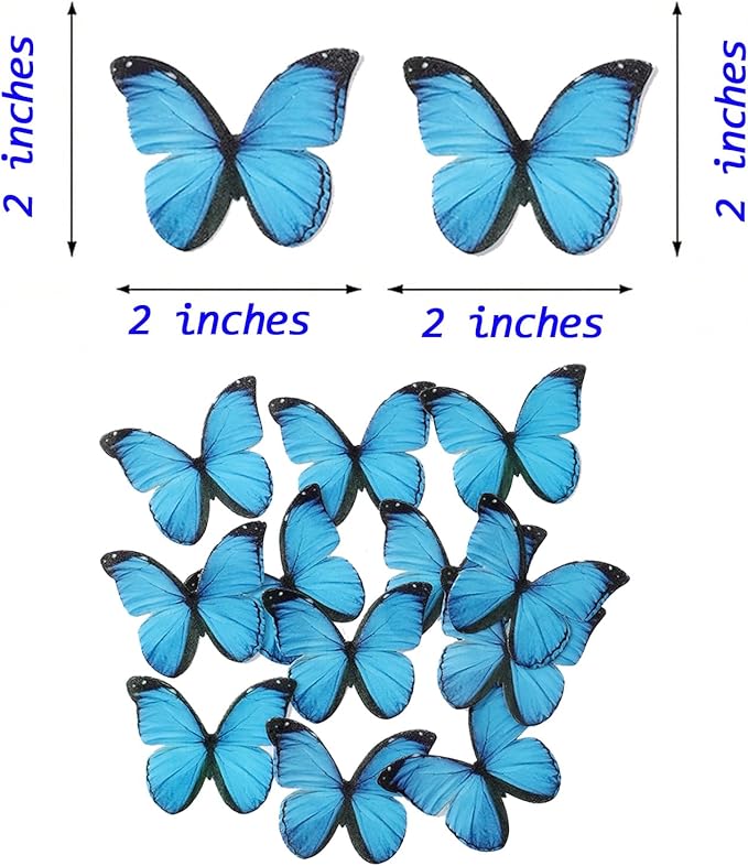 THJ 48Pcs 2" Edible Butterflies for Cake Decorating Wafer Paper Butterflies for Birthday Party Wedding Anniversary Cupcake Cake Decorations Supplies (Blue)