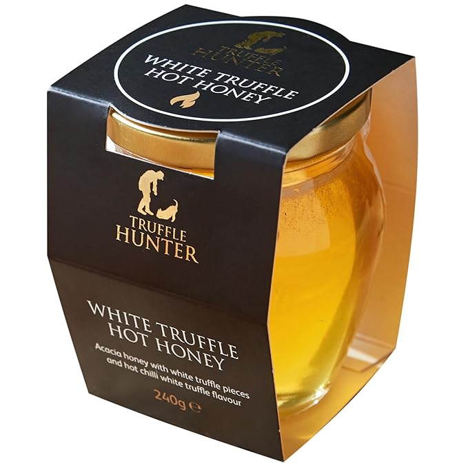 TruffleHunter - White Truffle Hot Honey - Acacia Honey with Truffle Pieces & Chilli Condiment - 8.4oz