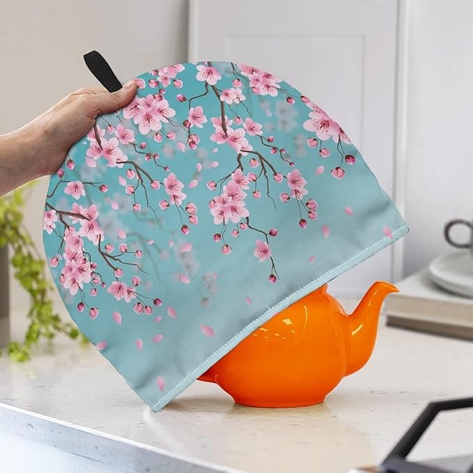 Blue Tea Cozies Cherry Blossom Tea Cozy for Teapot Insulated for Women Pink Tea Cosy for Teapot Home Kitchen Accessories