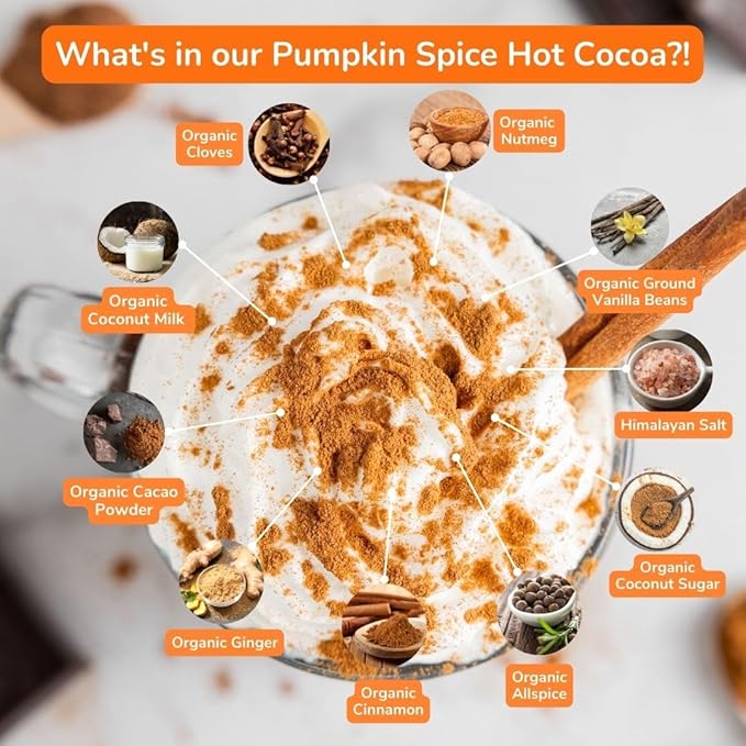 Bare Life: Instant Dairy Free Pumpkin Spice Hot Cocoa Mix - 10 Serving Pouch | Gluten Free, Vegan, Organic, Plant Based, Paleo, Soy Free, Corn Free, Lactose Free, Refined Sugar Free, Hot Chocolate, 9.52 oz.