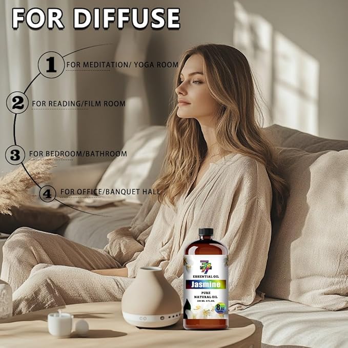 Jasmine Essential Oil (8 oz / 240 ml) ??Jasmine Oils for diffusers, humidifiers, Home Baths, Cleaning Products, Yoga, DIY Soaps and DIY Scented Candles
