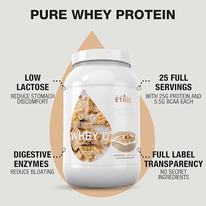 Whey'd Protein Powder, 25 G Whey Protein Blend with Concentrate, Isolate & Hydrolysate, Low Lactose & Digestive Enzymes for Easy Mixing & Smooth Texture, Cinnamon Cereal Milk, 25 Servings