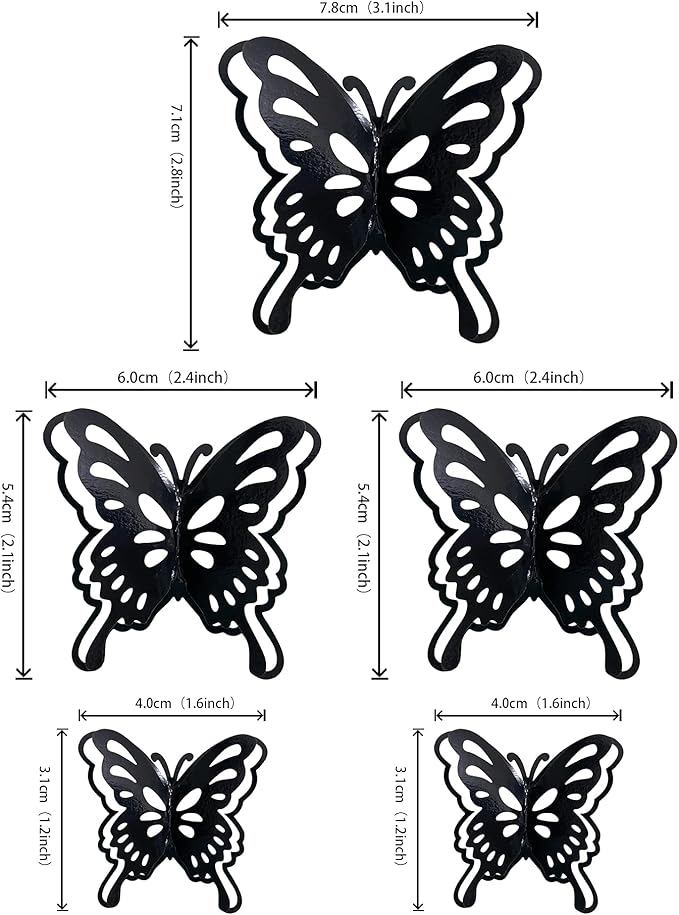 40 PCS Black Lively 3D Butterfly Cupcake Toppers Hollow Art Butterfly Cake Topper Decorations for Baby Shower Wedding Anniversary Kids Birthday Party Supplies Mixed Size