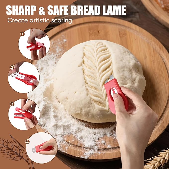 Sourdough Starter Kit, 24oz Sourdough Starter Jar with Magnetic Bread Lame, Thermometer, Long Scraper, Cloth Cover & Lid for Sourdough Bread Baking Supplies
